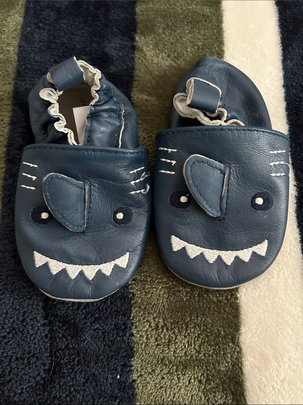Joe Fresh Navy Shark Soft Leather Baby Slippers